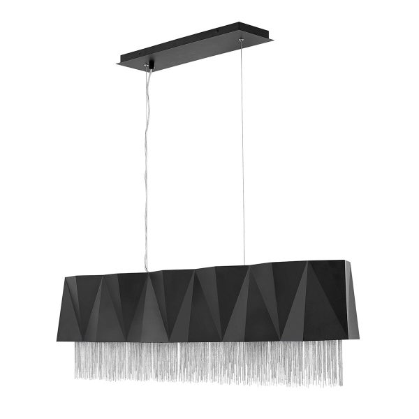 Zuma 6 light island pendant in satin black finish with silver chain accents