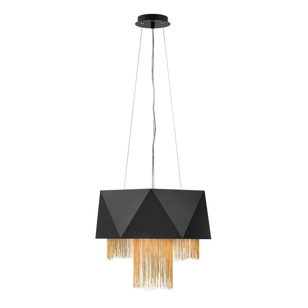 Zuma 6 light ceiling pendant in satin black finish with gold chain accents