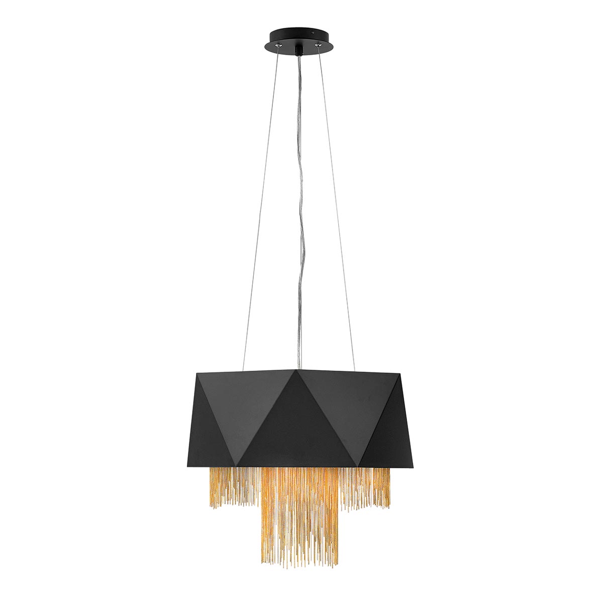 Hinkley Zuma 6 Light Ceiling Pendant Satin Black Gold Chain Accents