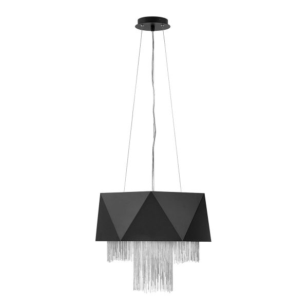 Zuma 6 light ceiling pendant in satin black finish with silver chain accents