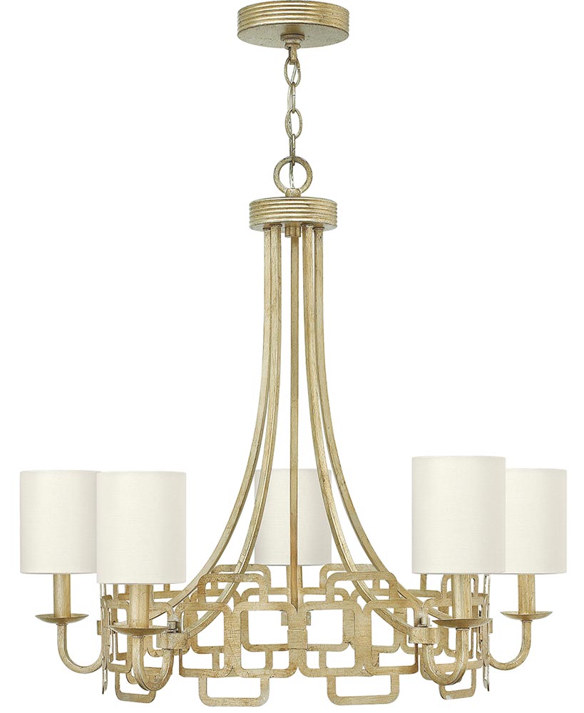 Hinkley Sabina 5 Light Chandelier Silver Leaf Eggshell Silk Shades