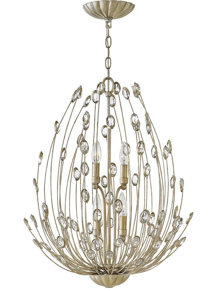 Hinkley Tulah 4 Light Two Tier Chandelier Silver Leaf Crystal