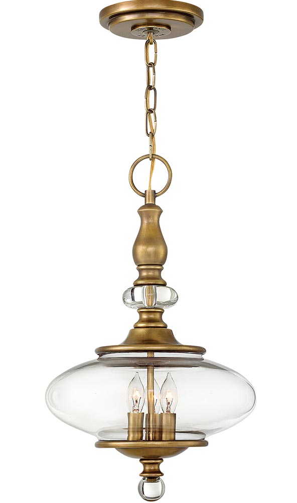 Hinkley Wexley 3 Light Ceiling Pendant Heritage Brass Crystal Glass