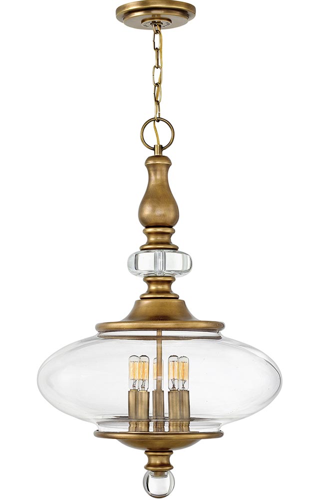 Hinkley Wexley 5 Light Ceiling Pendant Heritage Brass Crystal Glass