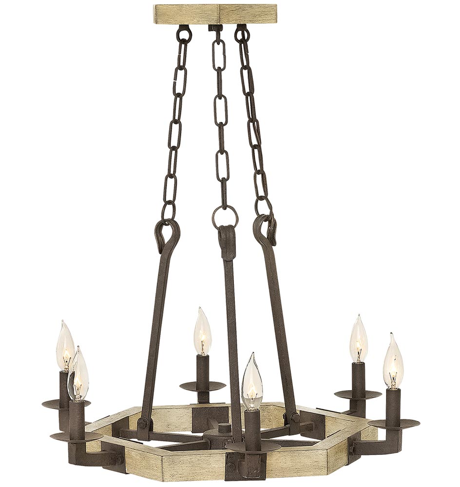 Hinkley Wyatt 6 Light Chandelier Wood & Iron Rust Finish