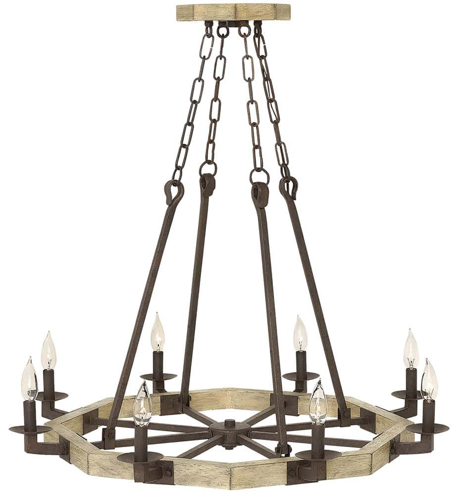 Hinkley Wyatt 8 Light Chandelier Wood & Iron Rust Finish