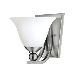 Hinkley Bolla quality Art Deco style single wall light in brushed nickel, full size on a white background.
