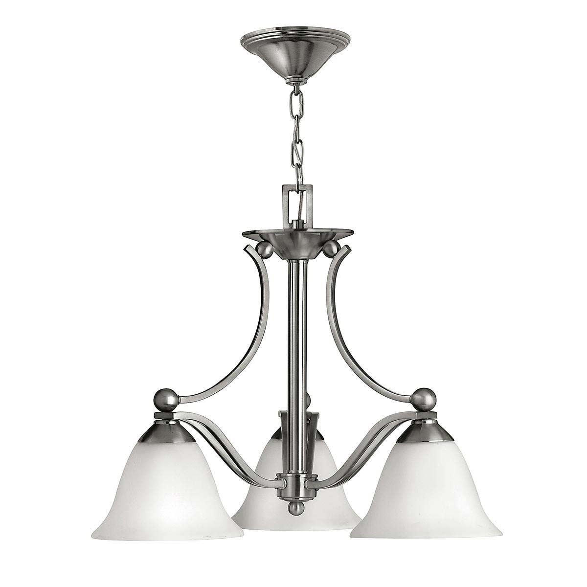 Hinkley Bolla Quality Art Deco Style 3 Light Chandelier Satin Nickel