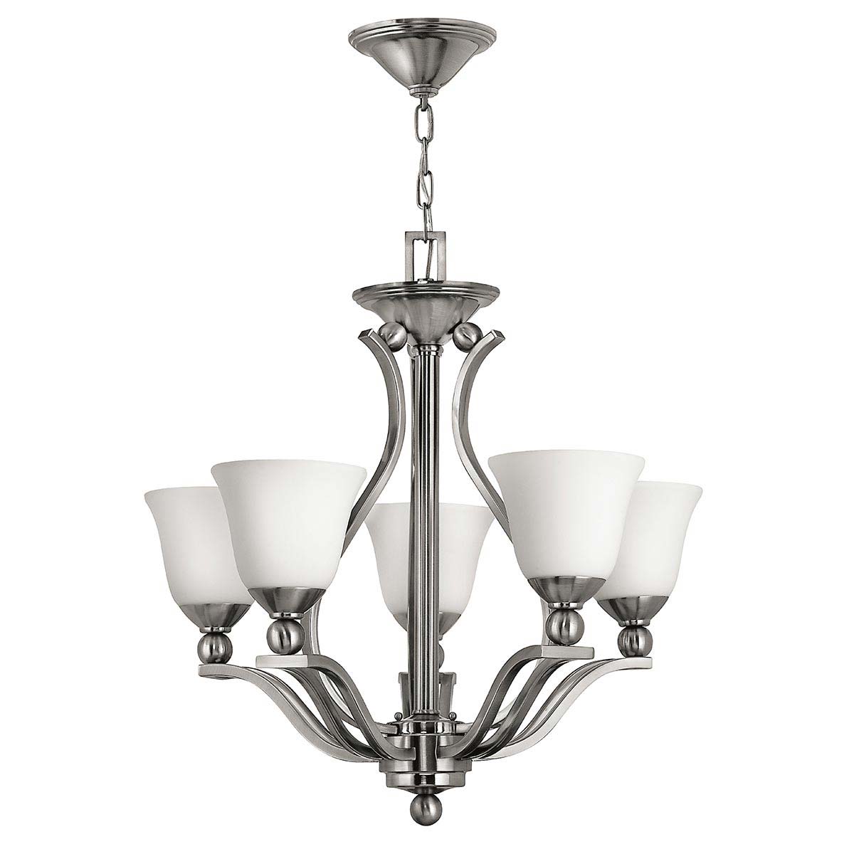 Hinkley Bolla Quality Art Deco Style 5 Light Chandelier Satin Nickel