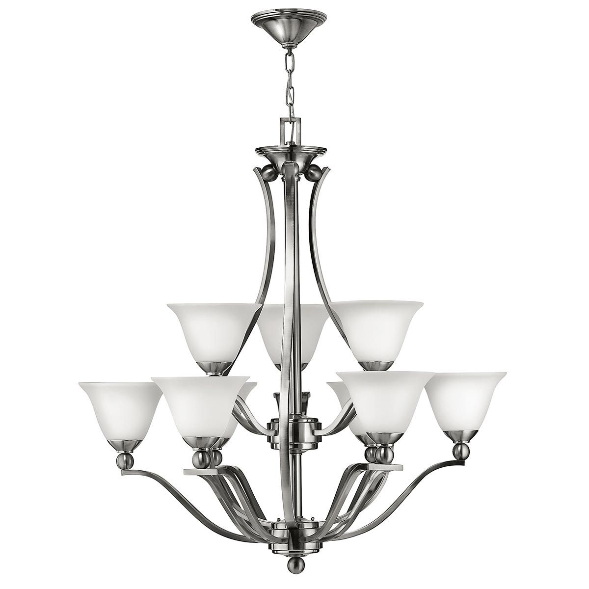Hinkley Bolla Large Art Deco 9 Light 2 Tier Chandelier Satin Nickel