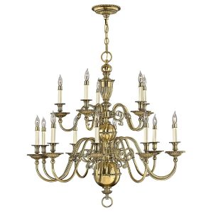 Hinkley Cambridge large 15 light 2 tier solid burnished cast brass chandelier full height