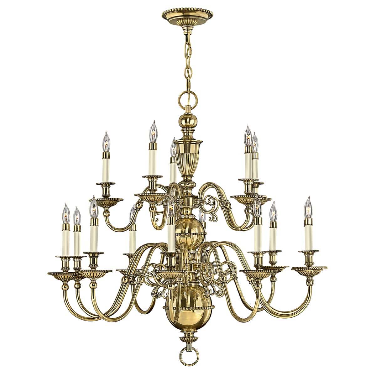 Hinkley Cambridge Large 15 Light 2 Tier Solid Burnished Brass Chandelier