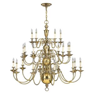 Hinkley Cambridge very large 25 light 3 tier solid burnished cast brass chandelier full height