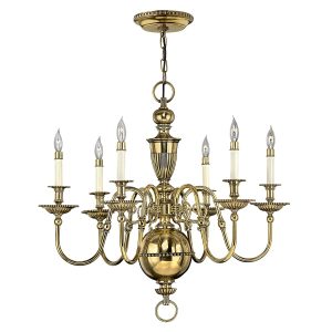 Hinkley Cambridge traditional 6 light solid burnished cast brass chandelier full height