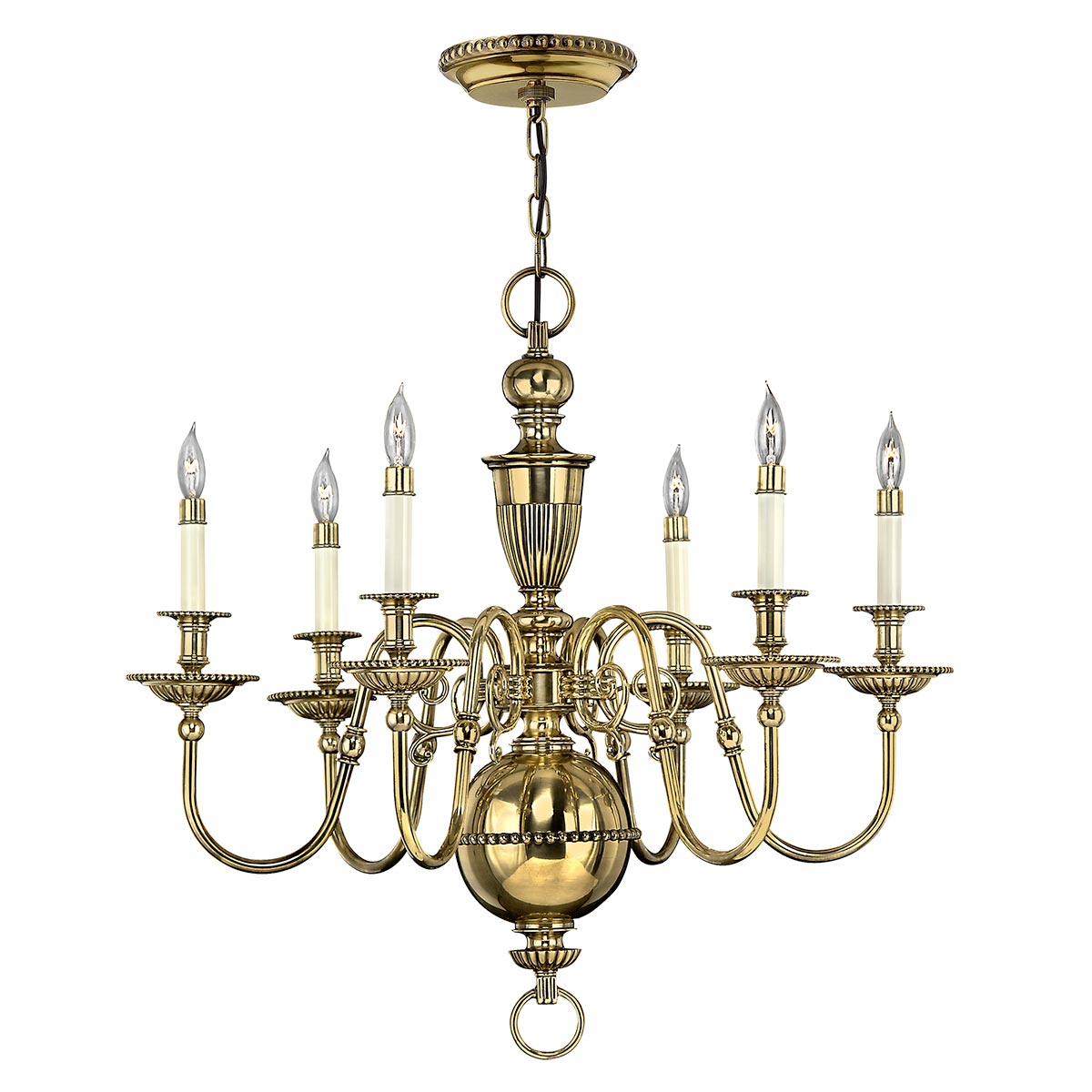 Hinkley Cambridge Traditional 6 Light Solid Burnished Brass Chandelier