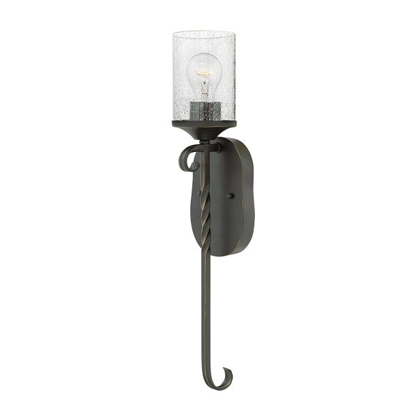 Hinkley Casa single wall light in olde black with seeded glass shade main image