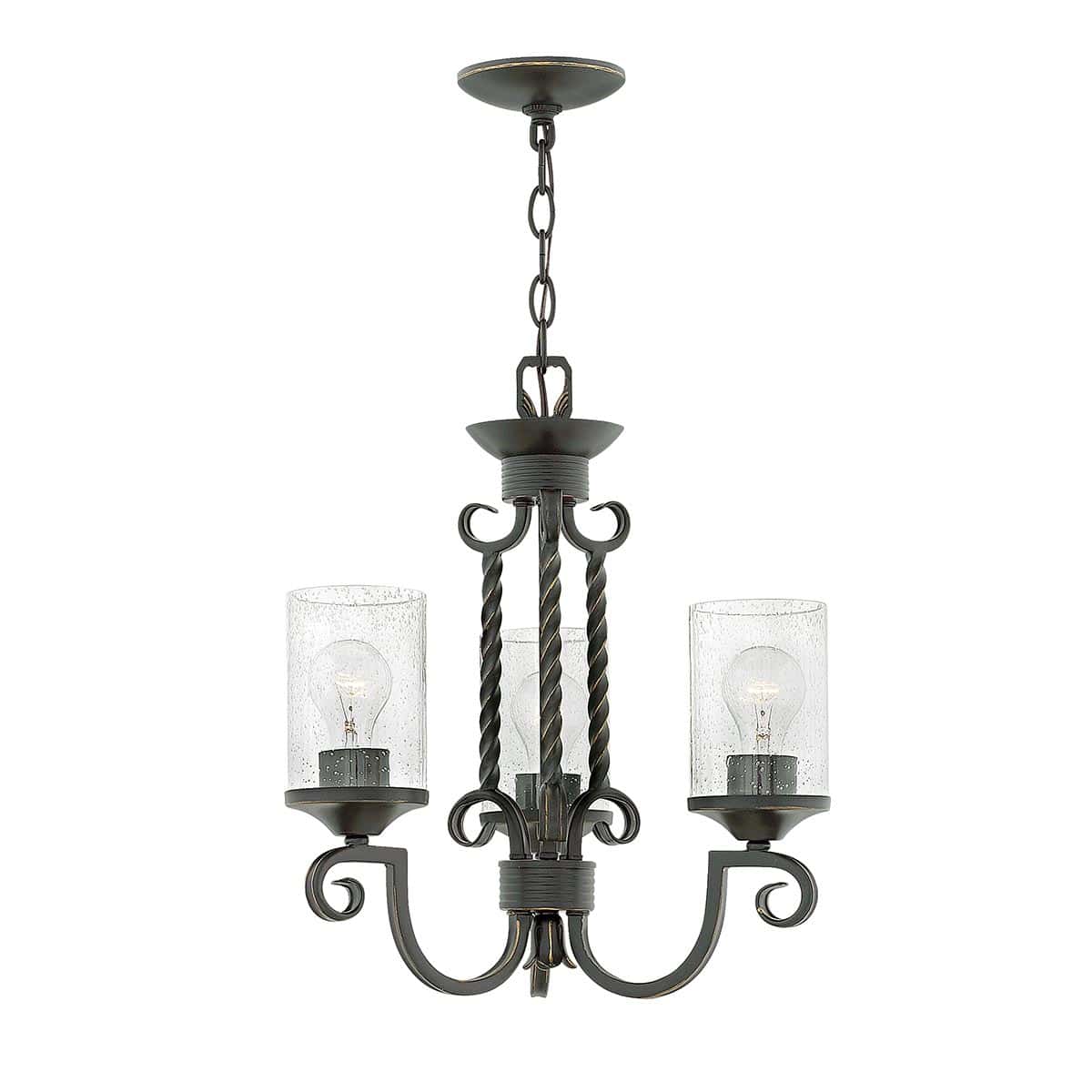 Hinkley Casa 3 Light Chandelier Olde Black Seeded Glass Shades