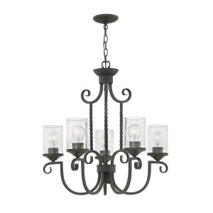 Hinkley Casa 5 light chandelier in olde black with seeded glass shades full height