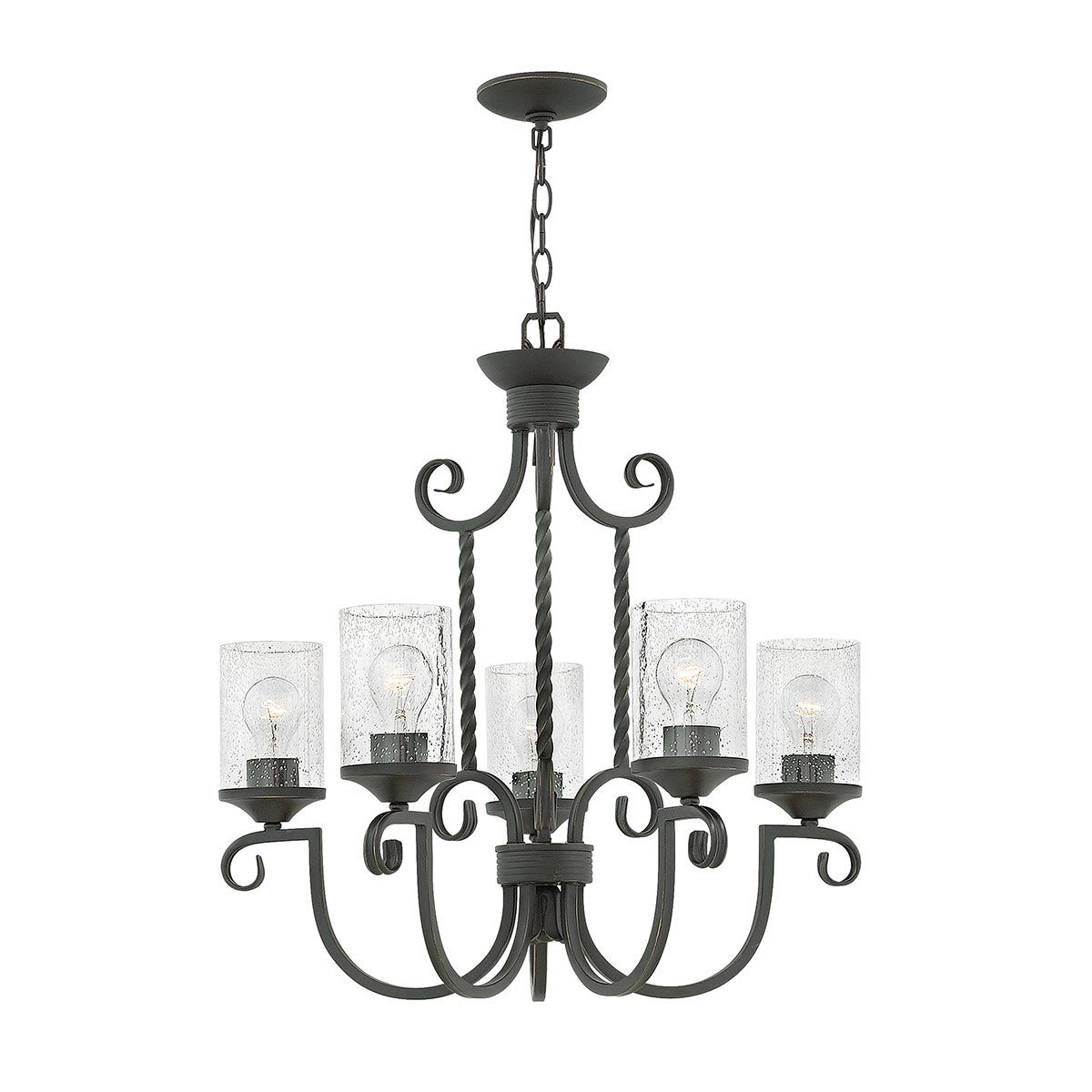 Hinkley Casa 5 Light Chandelier Olde Black Seeded Glass Shades