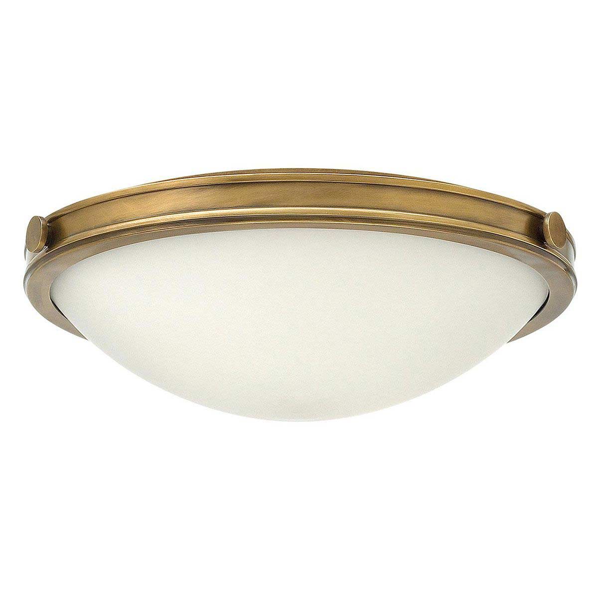 Hinkley Collier 3 Light Flush Mount Ceiling Light Opal Glass Heritage Brass