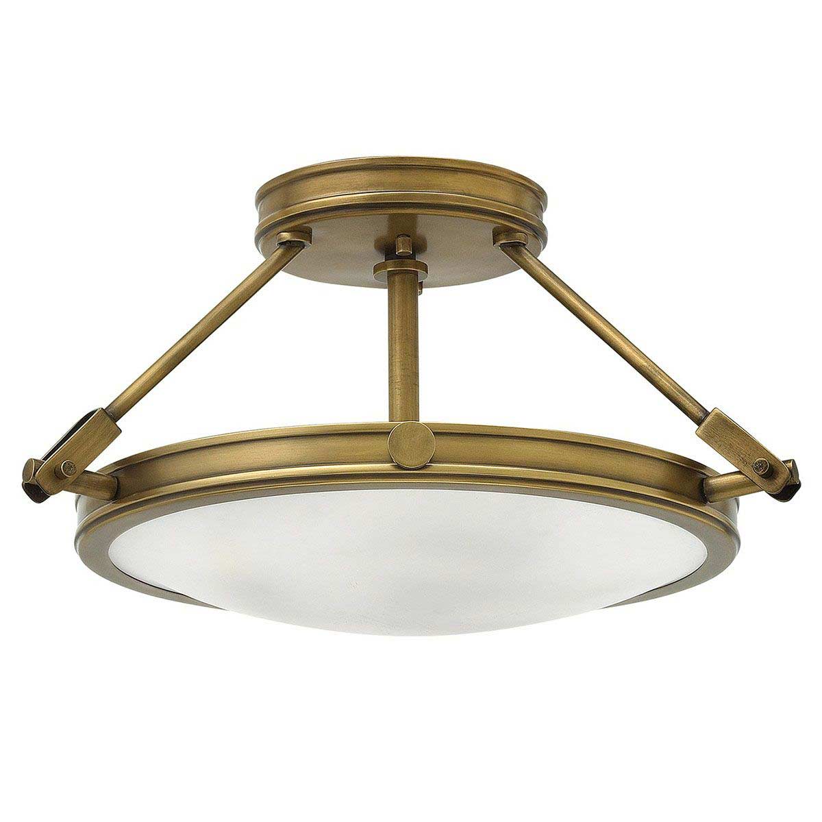 Hinkley Collier 3 Light Semi Flush Ceiling Light Opal Glass Heritage Brass