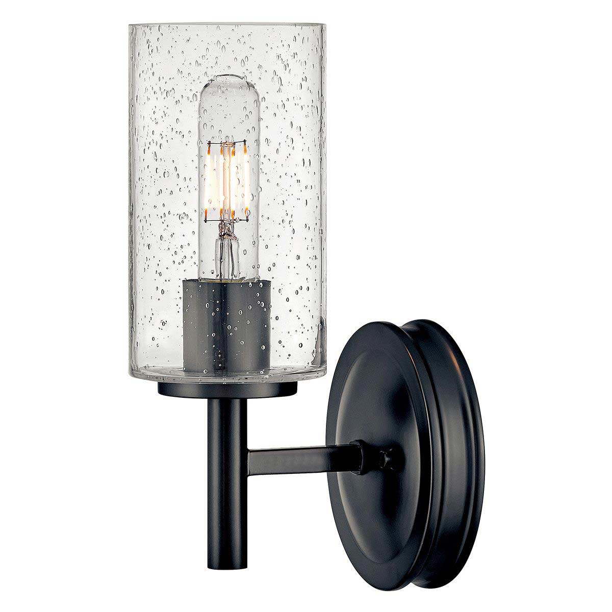 Hinkley Collier Single Wall Light in Black Oxide with Seeded Glass
