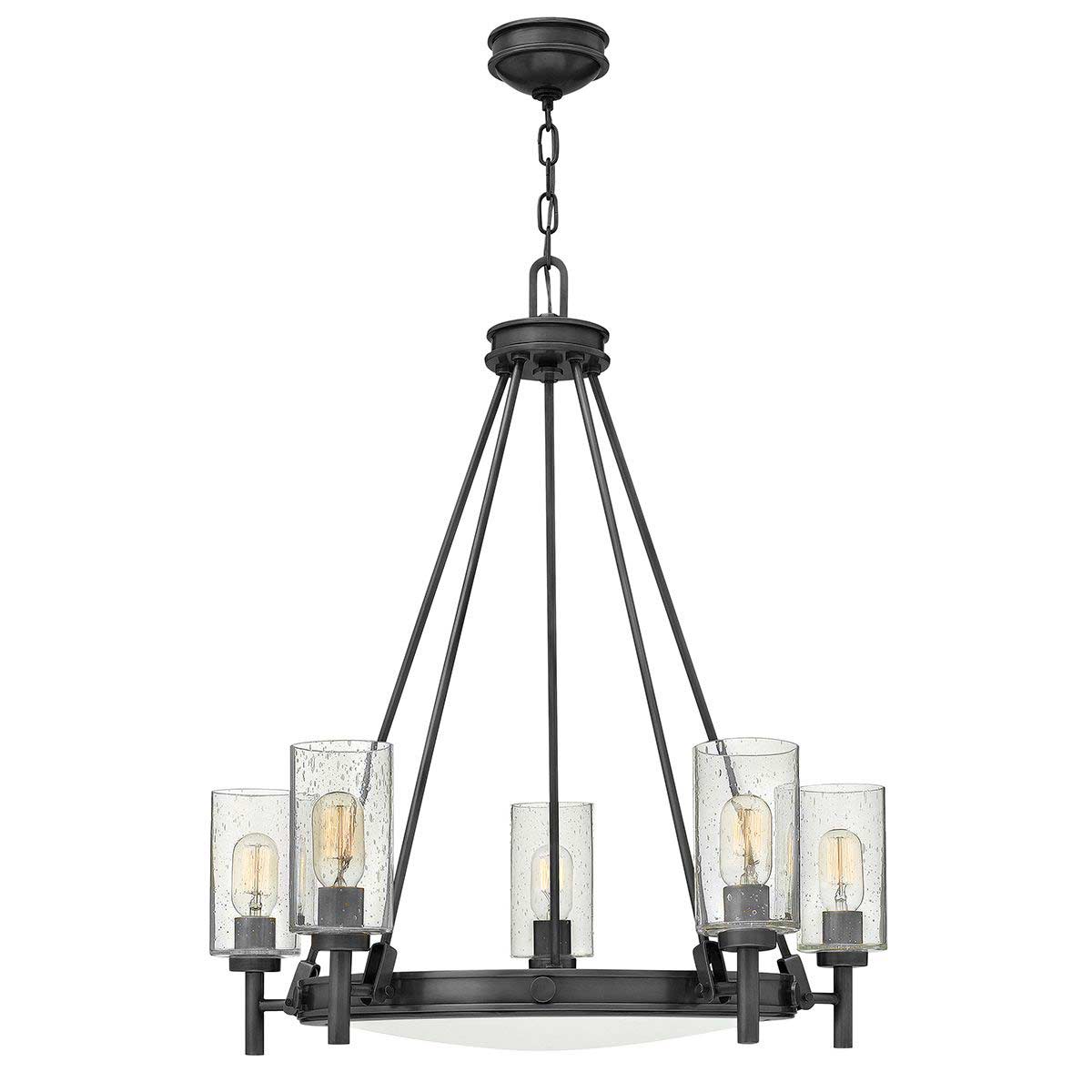Hinkley Collier 5 Light Chandelier in Black Oxide with Seeded Glass
