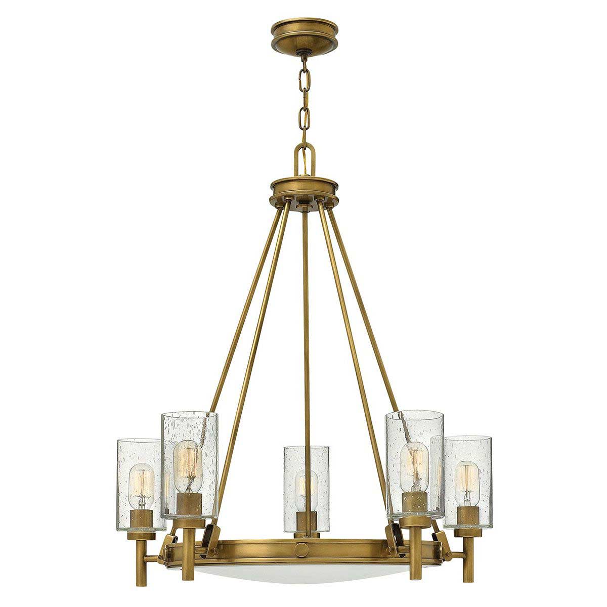 Hinkley Collier 5 Light Chandelier Seeded Glass Shades Heritage Brass