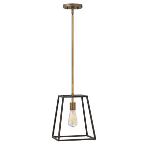 Hinkley Fulton 1 light industrial pendant in two-tone bronze on white background.