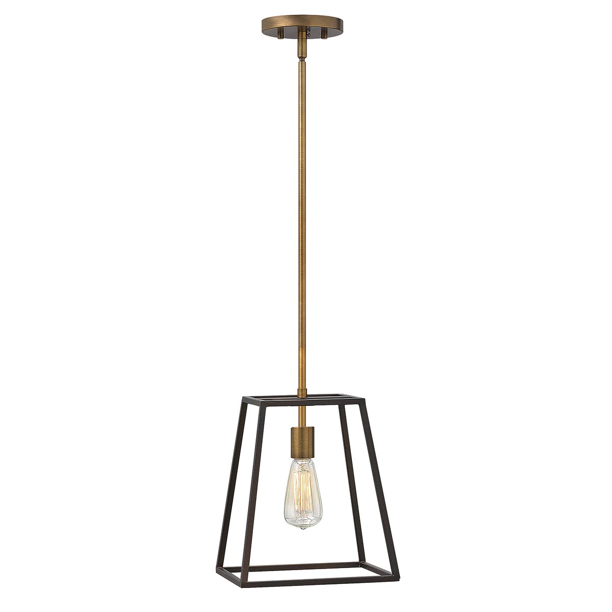Hinkley Fulton 1 light industrial pendant in two-tone bronze on white background.