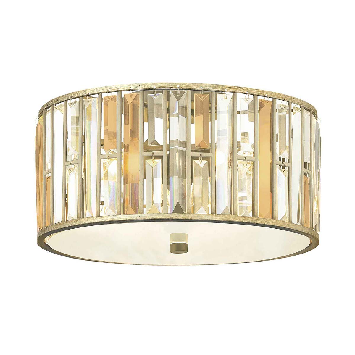 Hinkley Gemma Luxury 3 Lamp Crystal Drum Flush Light Silver Leaf