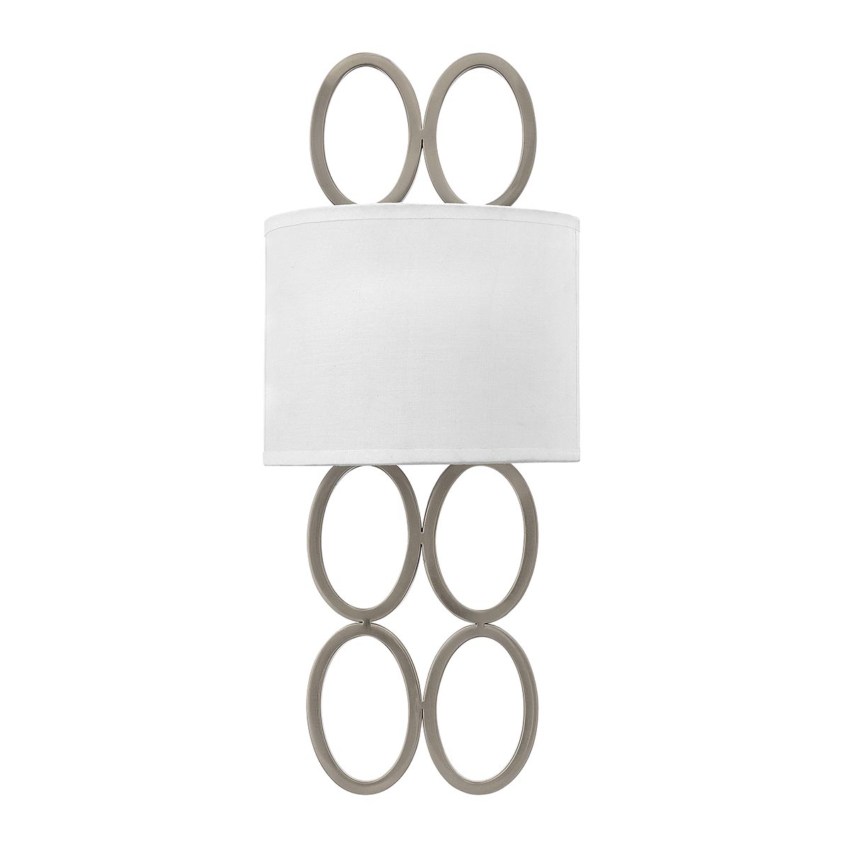 Jules Stylish 2 Lamp Wall Light Brushed Nickel White Linen Shade