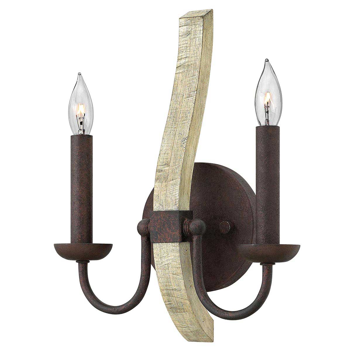 Hinkley Middlefield Iron Rust Twin Wall Light With Wood Detail