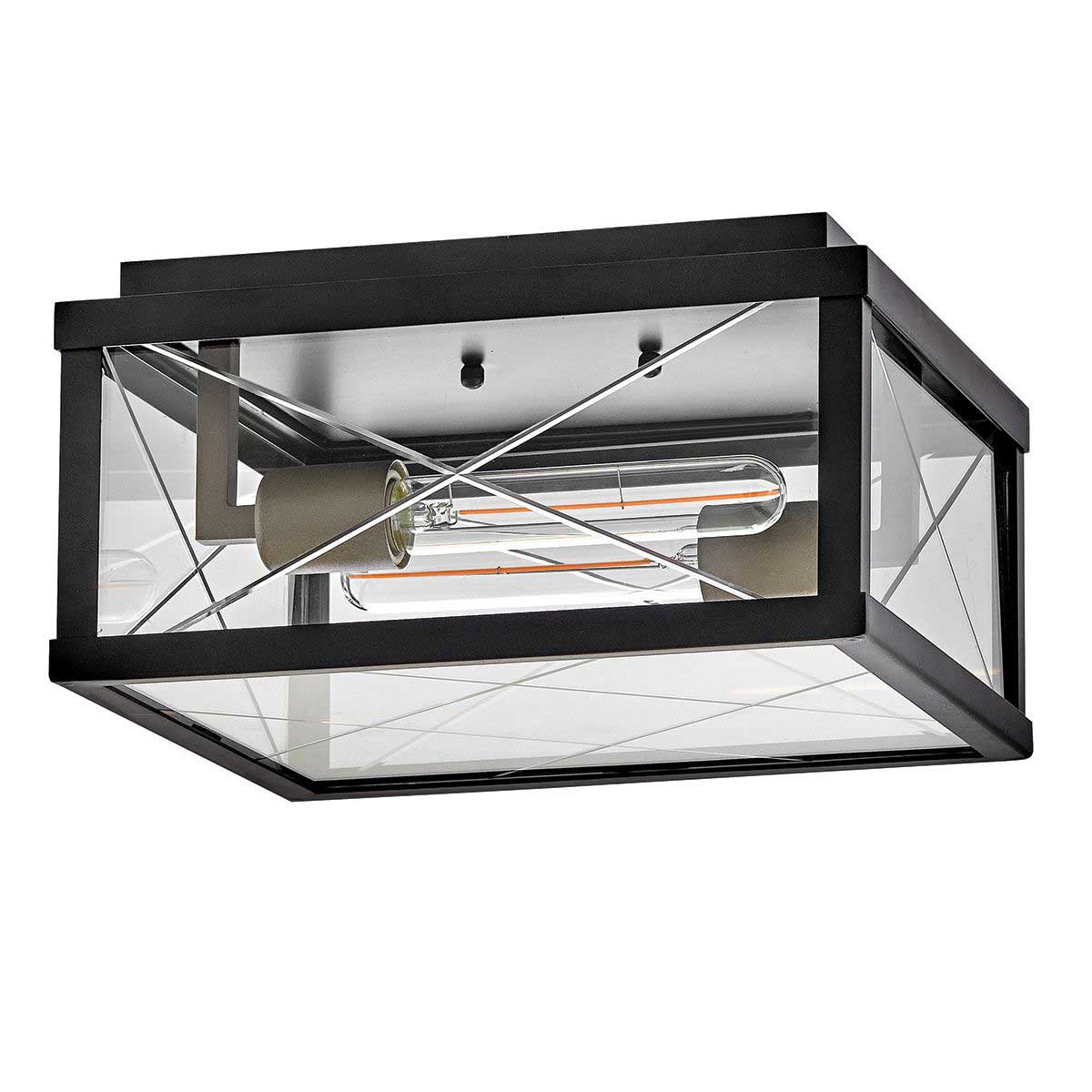Monte Flush Black Outdoor Porch Lantern with Etched Glass