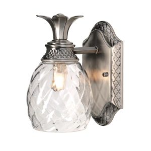 Plantation bathroom wall light in antique nickel on white background