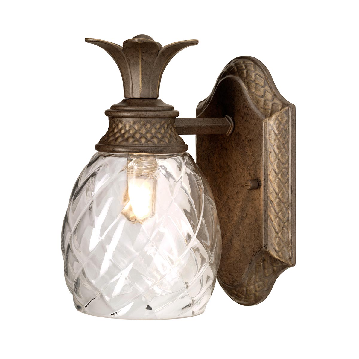 Plantation Bathroom Wall Light Pearl Bronze Pineapple Glass