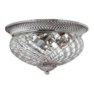 Plantation 3 lamp large flush light in antique nickel on white background