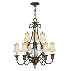 Plantation large 10 light chandelier in pearl bronze on white background