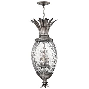 Plantation 4 light pendant in antique nickel on white background