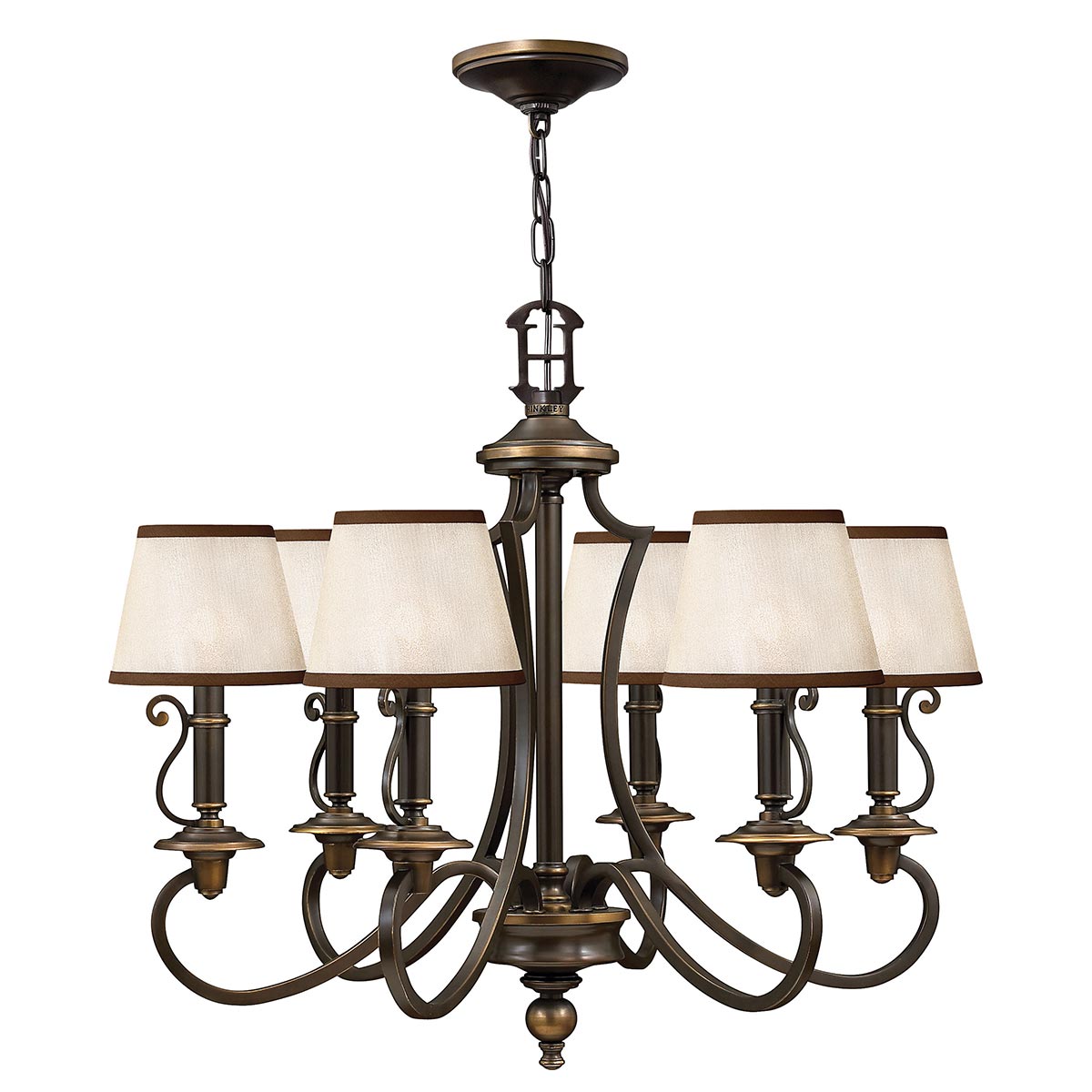 Plymouth 6 Light Chandelier Old Bronze Amber Organza Shades