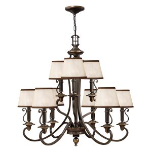 Plymouth large 9 light chandelier in hand-rubbed old bronze, main image on white background.