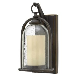Hinkley Quincy 1 light small outdoor wall lantern finished in oil rubbed bronze, on white background.