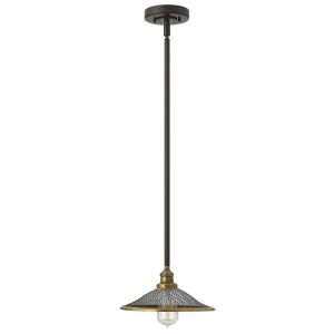 Hinkley Rigby buckeye bronze 1 lamp industrial kitchen pendant light, full height on white background.
