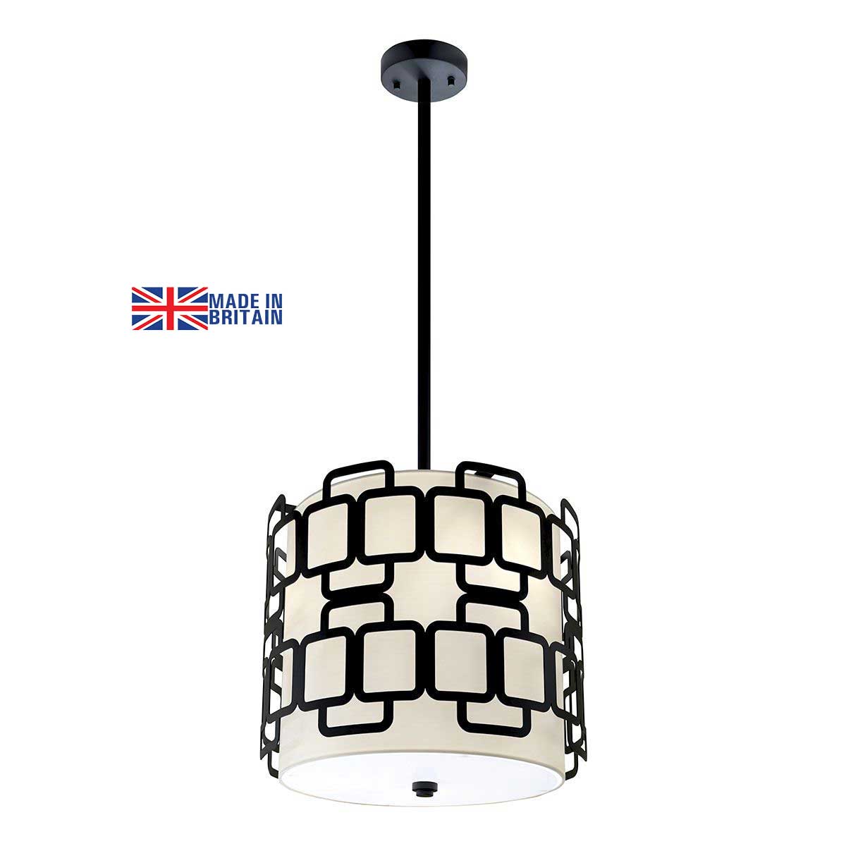 Hinkley Sabina 3 Light Pendant in Black with Off-White Shade