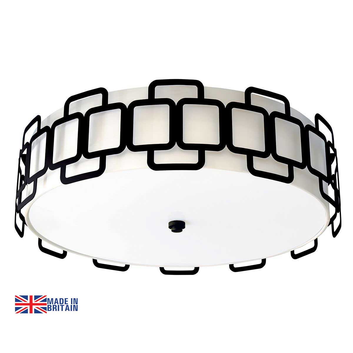 Hinkley Sabina Large 4 Light Flush in Black with Off-White Shade