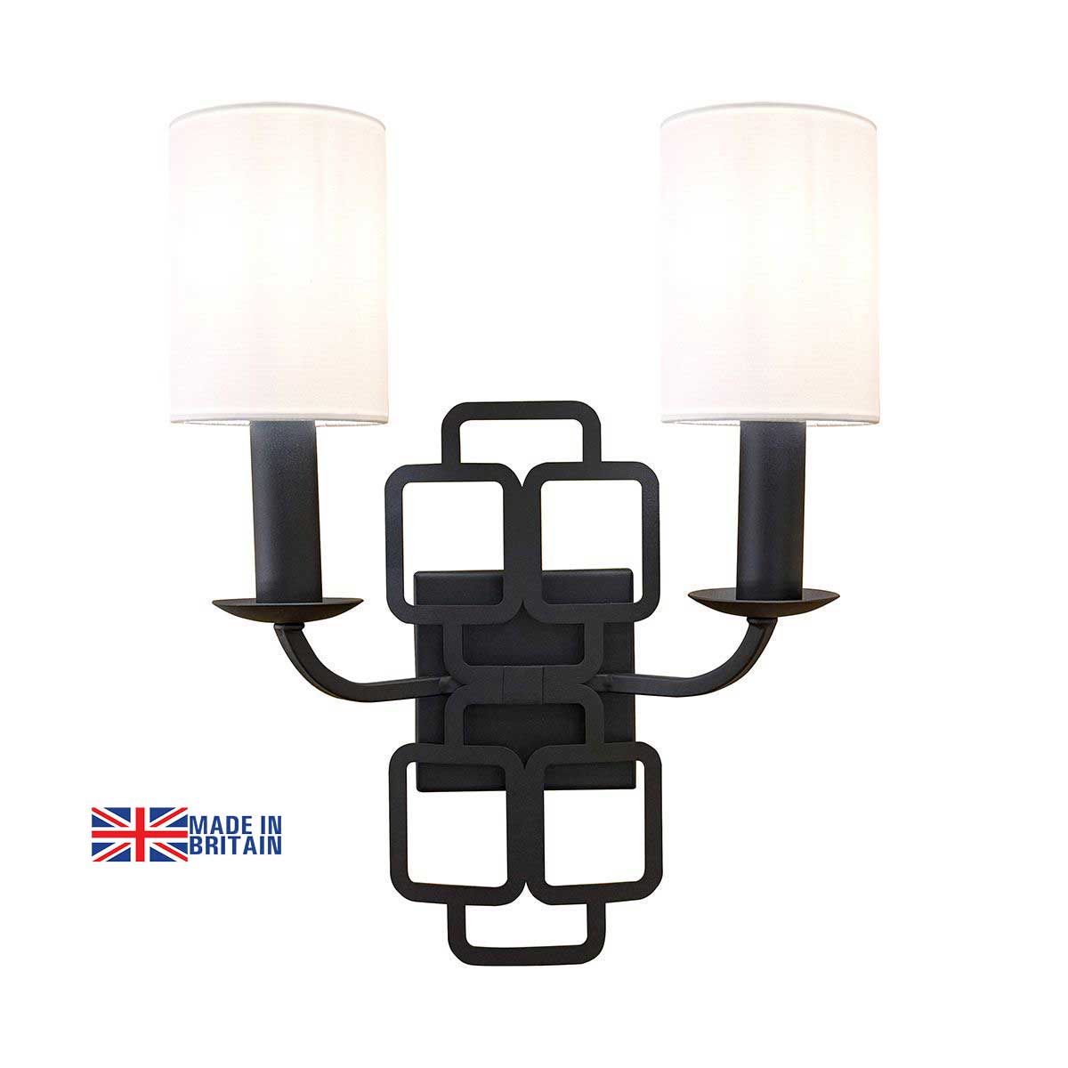 Hinkley Sabina Twin Wall Light in Black with Off-White Shades