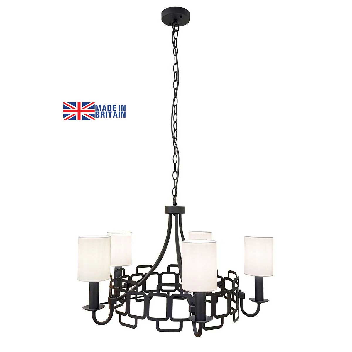Hinkley Sabina 5 Light Chandelier in Black with Off-White Shades