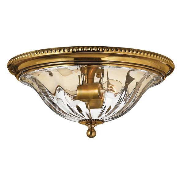 Cambridge 2 lamp flush mount low ceiling light in solid burnished brass