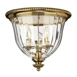 Cambridge 3 lamp flush mount low ceiling light in solid burnished brass