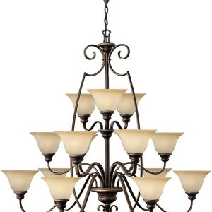 Hinkley Cello Large 15 Light Antique Bronze Chandelier With Alabaster Shades